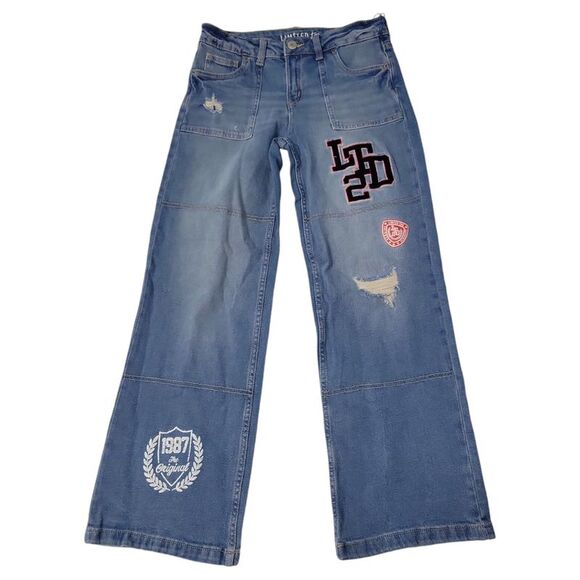 Medium Wash - Limited Too Girls Decorative Patches Zip & Button Straight Leg Den - Picture 1 of 3